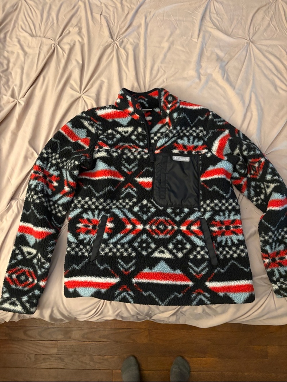 Columbia Women’s Black Red White Aztec Fleece Quarter-Zip Pullover